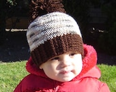 PDF Instant Download Crochet Pattern No 062 Brown Pom Pom Hat With Ribbed Edge All Size baby toddler child adult