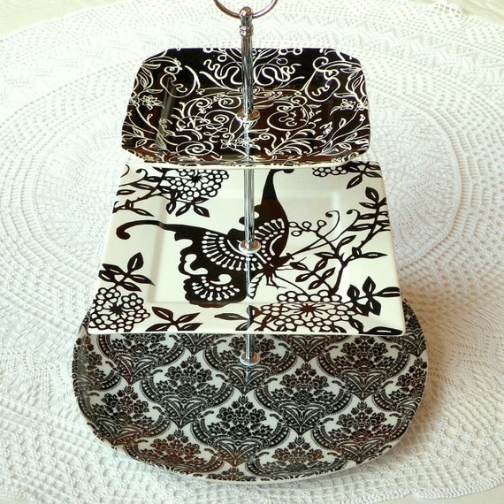 Modern Black and White 3 Tier Cupcake Stand by HighTeaForAlice