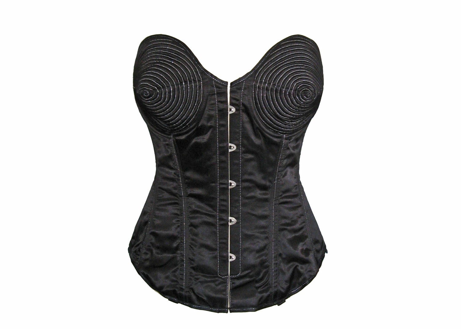 Black Satin Madonna Cone Bra Corset Top