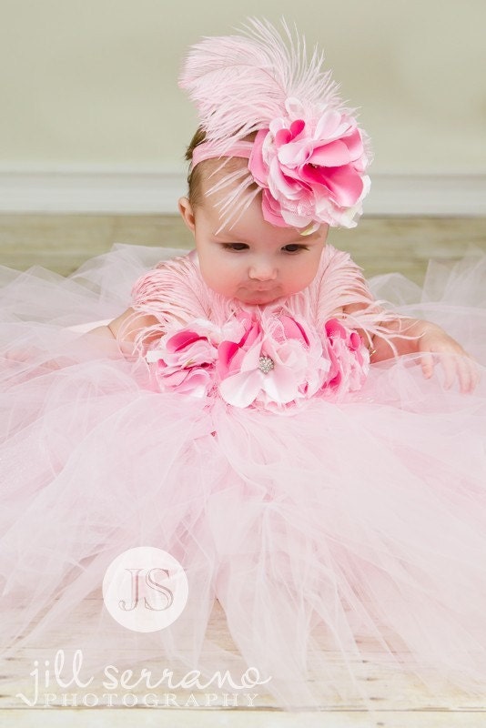 Rosette Bella Couture Tutu Dress with Swanky Flower and Ostrich Plume headband