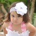 Limited Time Offer....White Dahlia Flower with Rhinestone and White crochet headband....ONE DOLLAR SHIPPING
