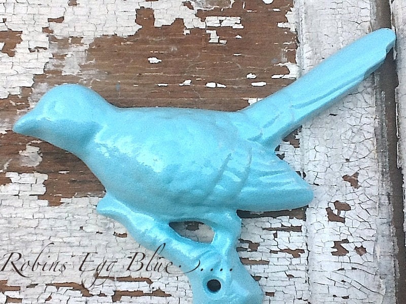 Cast Iron Wall Hook -Bird Double Wall Hanger-Rack-Pastels- Vintage Inspired in Robins Egg Blue - Aqua Decor-Spring Home Decor-Girls Bedroom