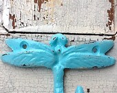 Dragonfly Wall Hook - Bright Cast Iron - Sea Bliss Bleu -Light Blue - Kitchen Decor - Metal Wall - Aqua Decor - Patio-Spring Pastels- March