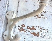 Ivory Wall Hook / Rustic Chic/Cast Iron/Barn Hook/ Metal Wall Decor /Distressed Shabby Chic Cream / Bathroom Fixture/Summer Home Decor