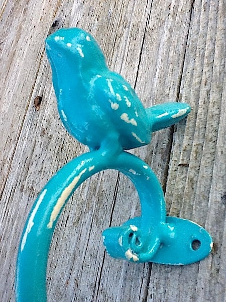 Wall Hook- Blue Bird Metal Vintage Inspired Key Holder - Wall Mount in Retro Turquoise - Aqua Decor - Distressed-Spring Home Decor