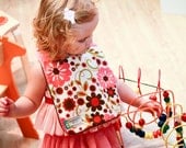 Baby Girl Bib (Reversible) Brown and Pink Flowers on Pink Minky - A Modern Baby Girl Gift