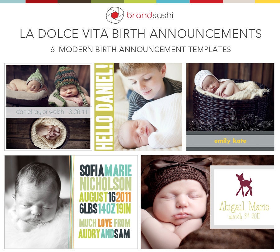La Dolce Vita Birth Announcement Collection - Photoshop Templates for Photographers - Set of 6 PSD Files - INSTANT Download
