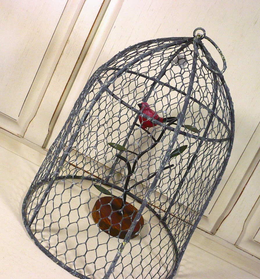 Extra Large Aged Chicken Wire Cloche Bell Jar by trinkets818