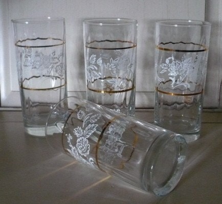 RESERVED FOR RP1950's Pasabahce Circle, Turkey, Art of Glass, Duchess Pattern 4 Tumblers