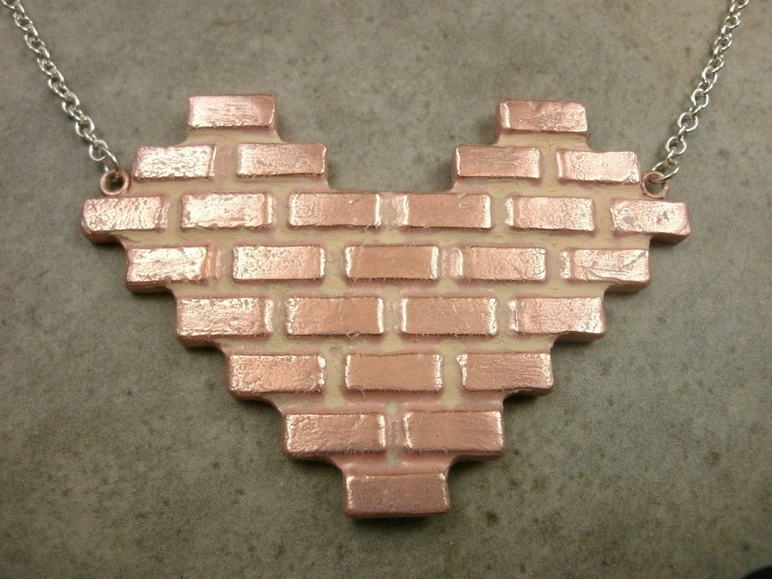 Brick Wall Necklace in Copper and Sterling Silver- Urban Jewelry- Industrial Jewelry- Bold Heart Necklace- Love Pink Necklace- City Life