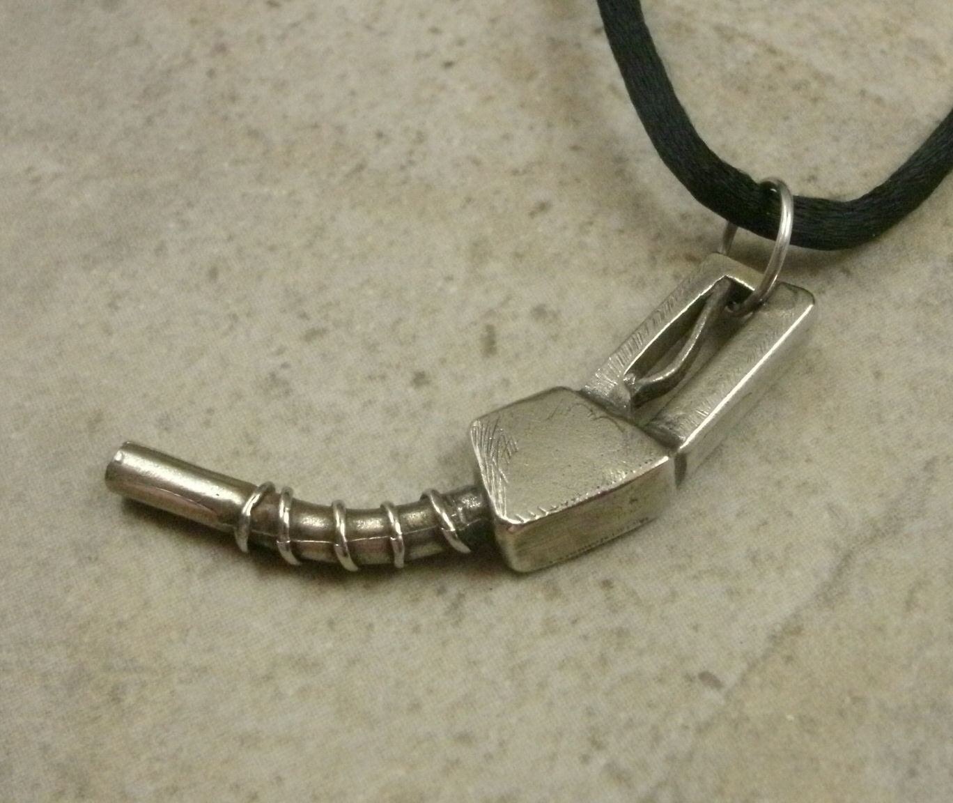 LAST ONE - Gas Nozzle Pendant in White Bronze - Industrial Jewelry - Automotive Jewellery - Rockabilly Necklace - Silver Metal - Gas Pump