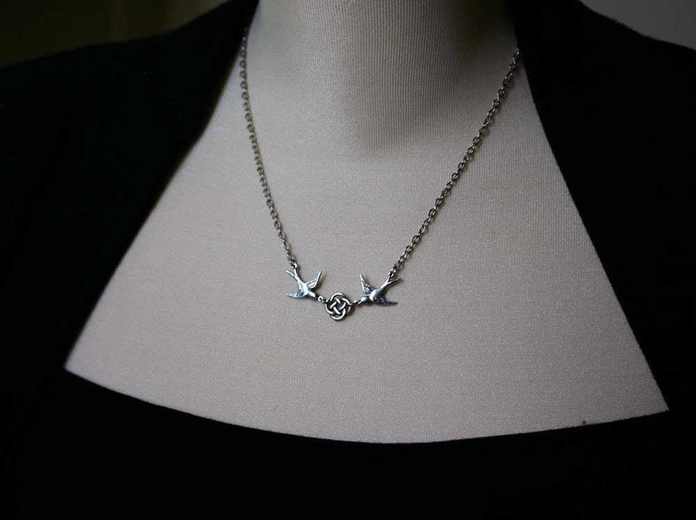 Celtic Knot and Swallows Necklace