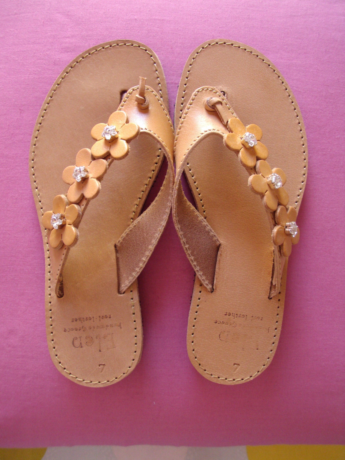 Handmade leather sandals with swarovski crystals