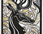 Linocut Print of a Dear