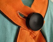 Vintage 1960s  Mod Turquoise & Orange  Handmade Short Sleeve Smock Cape with Pocket