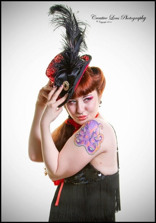 Dazzle Red Sequined ladies victorian style ridding hat