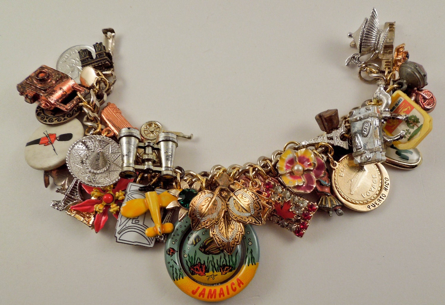 World Traveler Repurposed Vintage Jewelry Charm Bracelet one of a kind Tourist