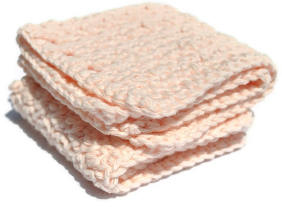 Sale Peach Pastel Crochet Cotton Wash cloths 2 Floral Scented Dish cloths Scrubbies