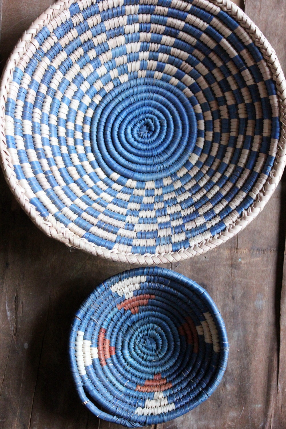 Vintage 70's small and medium Hand Woven African Baskets