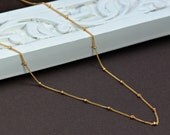 Satellite Layering Necklace14K GOLD Fill- Long Chic Layering Necklace 14k Gold Filled, Gold Beaded Chain Necklace with CLASP