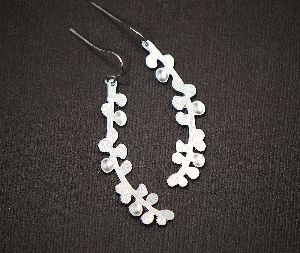 Cherry Blossom Earrings Silver, Delicate Botanical Branch Silver Earrings