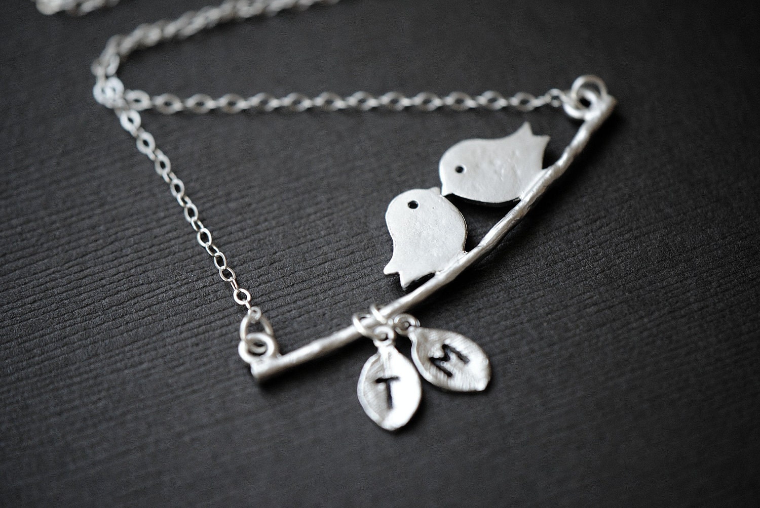 LOVE BIRD Necklace Two Initial Leaves,Mom and Child, Mothers Necklace, Initial Necklace, Personalized Jewelry, As Seen in ETSY Finds