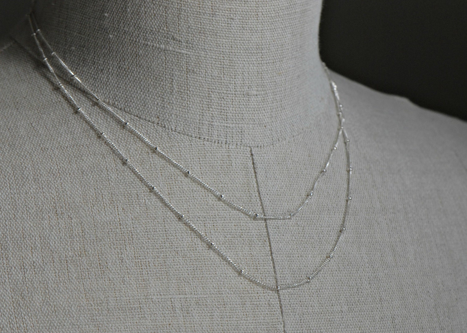 Sterling Silver Satellite Layering Necklace - Long Chic Layering Necklace in Solid Sterling Silver,Silver Beaded Chain Necklace