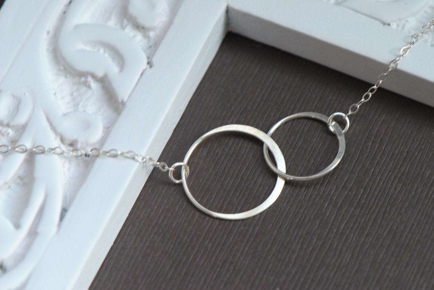 Interlocking Circles Necklace Sterling Silver, Two Connected Infinity Circles, Circles Necklace, Anniversary Present, Bridesmaid Jewelry