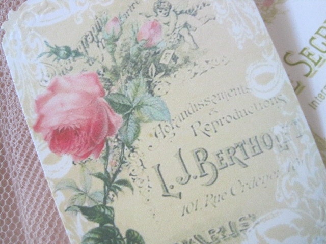 FRENCH ROSES Gift Tags No181 - Shabby Floral - Vintage - Victorian - Paris - Pink - French Blue - Lace - Easter - Spring - Buy 3 Get 1 Free