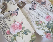 French Floral Gift Tags no 182 - Shabby - Vintage - Roses - Botanicals - Paris - Carte Postale - Butterflies - Glitter - Buy 3 Get 1 Free