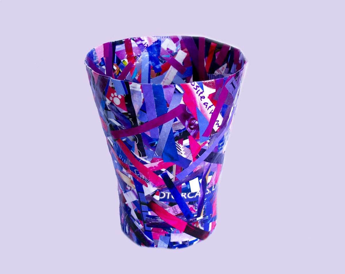 Colorful Purple Recycled Magazines Pencil Cup, Bowl, Container