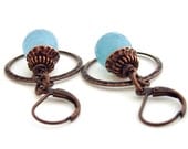 Copper Hoop Earrings Aquamarine Gemstones Rustic Wire Wrapped Fall Fashion Jewelry