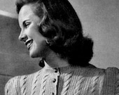 Ladies' 1940s Fitted Cardigan with Cables and Ribs -- PDF KNITTING PATTERN