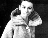1960s Ladies' Bold-Collared Jacket with Broad Front Placket -- PDF KNITTING PATTERN