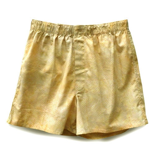 Unisex Batik Boxer Shorts M - Yellow Dots handmade cotton batik (U/YL-004)