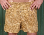 Handmade Cotton Batik Boxer Shorts for Men, size L, OCHRE (U/YL-002)