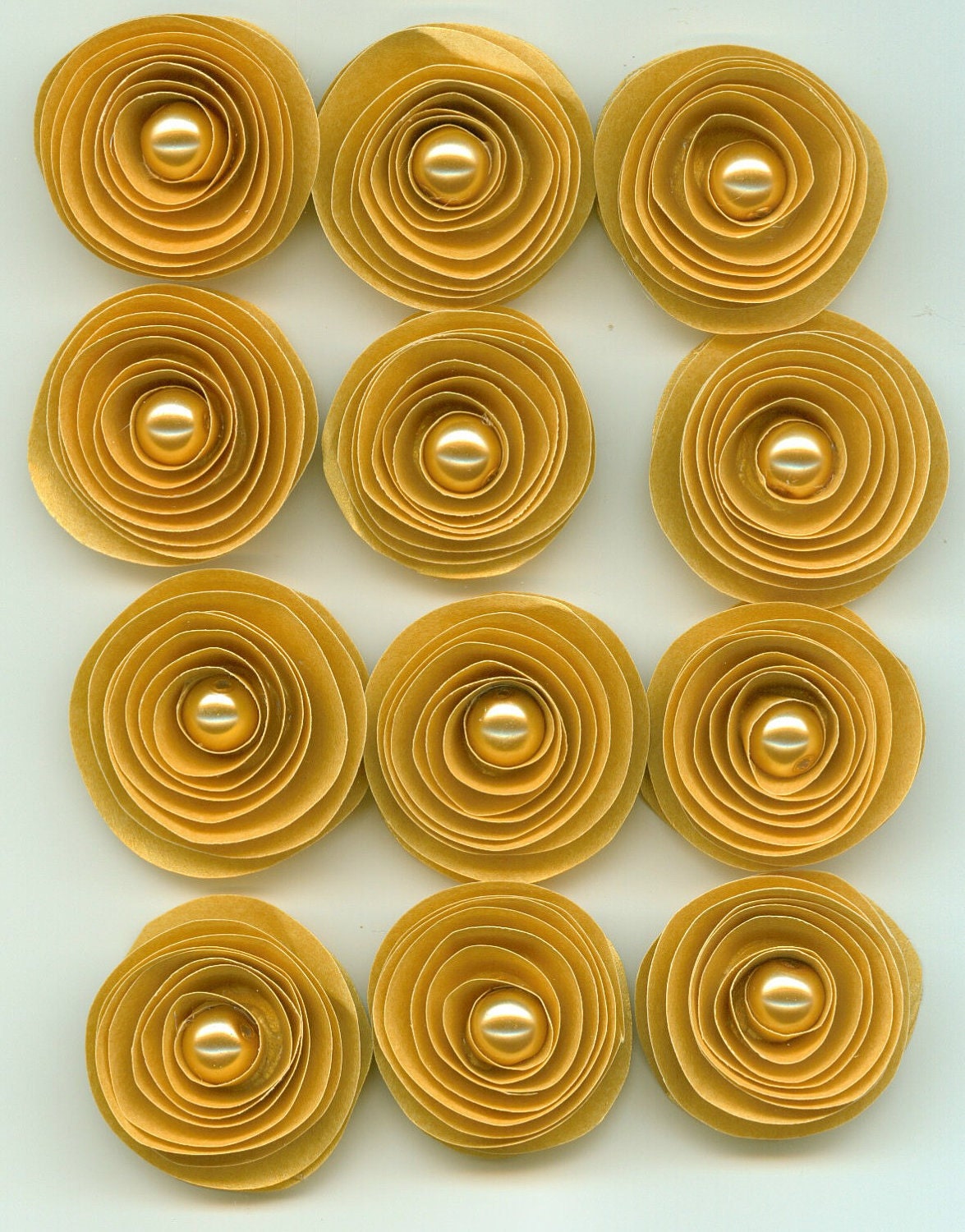 Gold Spiral Paper Flowers with Gold Pearl