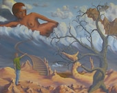 Sale - Original Surreal Landscape with Nude Oil Painting - "Heaven Through A Man's Eyes Losing Sight Of The Dove In The Tree"