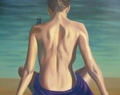 Original Surreal Nude Figure Hovering with Eyes Oil Painting - "Investing In Promise And Potential Without A Foundation"