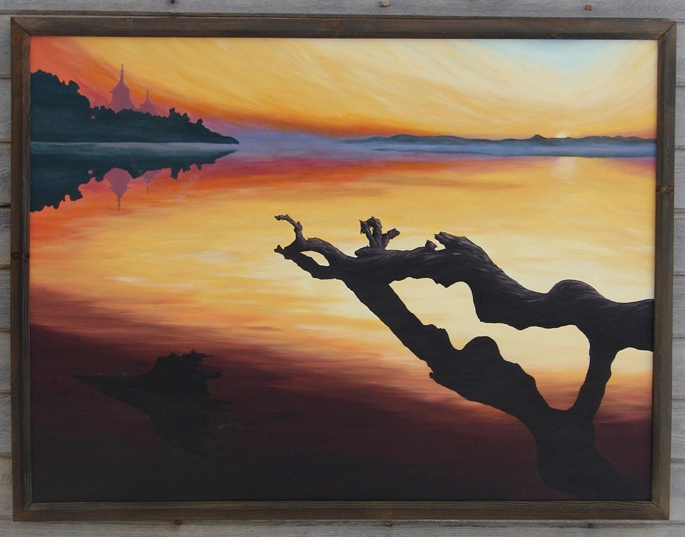 original surreal sunset oil painting "Inescapable Connection"