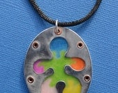 Aluminum, Copper Rivets and Resin Autism Awareness Pendant