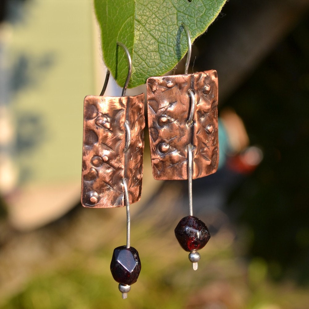 SALE Copper, Sterling Silver and Garnet Earrings (Price was 28.00)