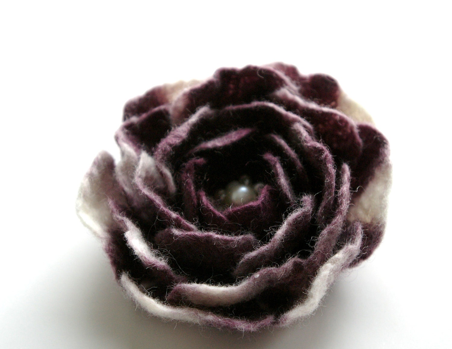 felted flower brooch IVORY CABERNET ROSE / ready to ship