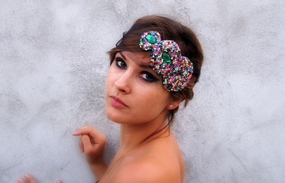 Black Swan Handbeaded Bandeau,fascinator,headdress,Women / Accessories  Hair handmade