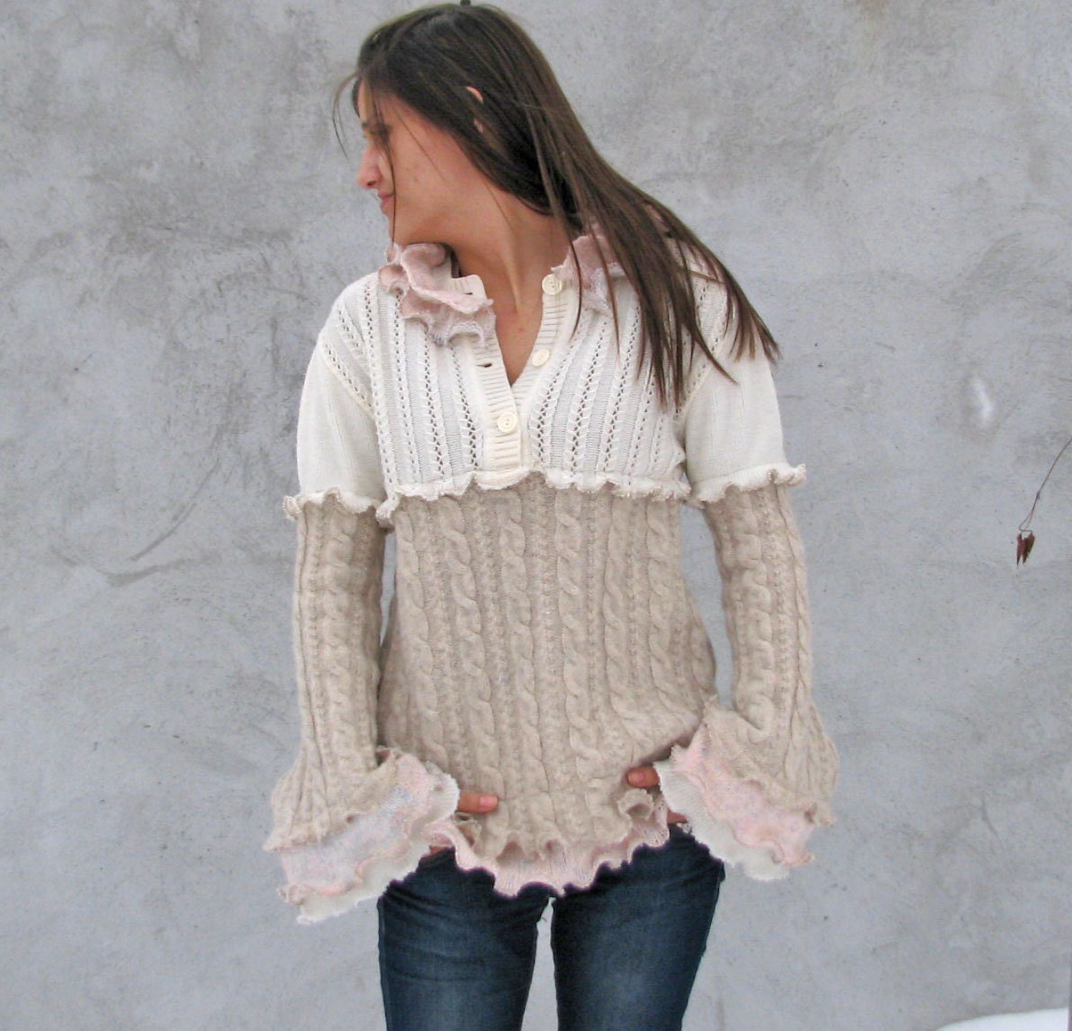 Women Sweaters Cardigans Outerwear Tunics Upcycled Sweater Tunic, Recycled Sweater... size S/M