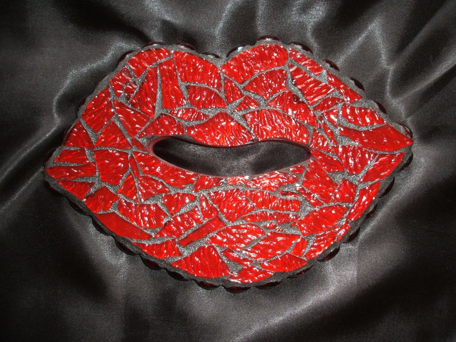 RED MOSAIC Lips Textured Stained Glass & by WiseCrackinMosaics
