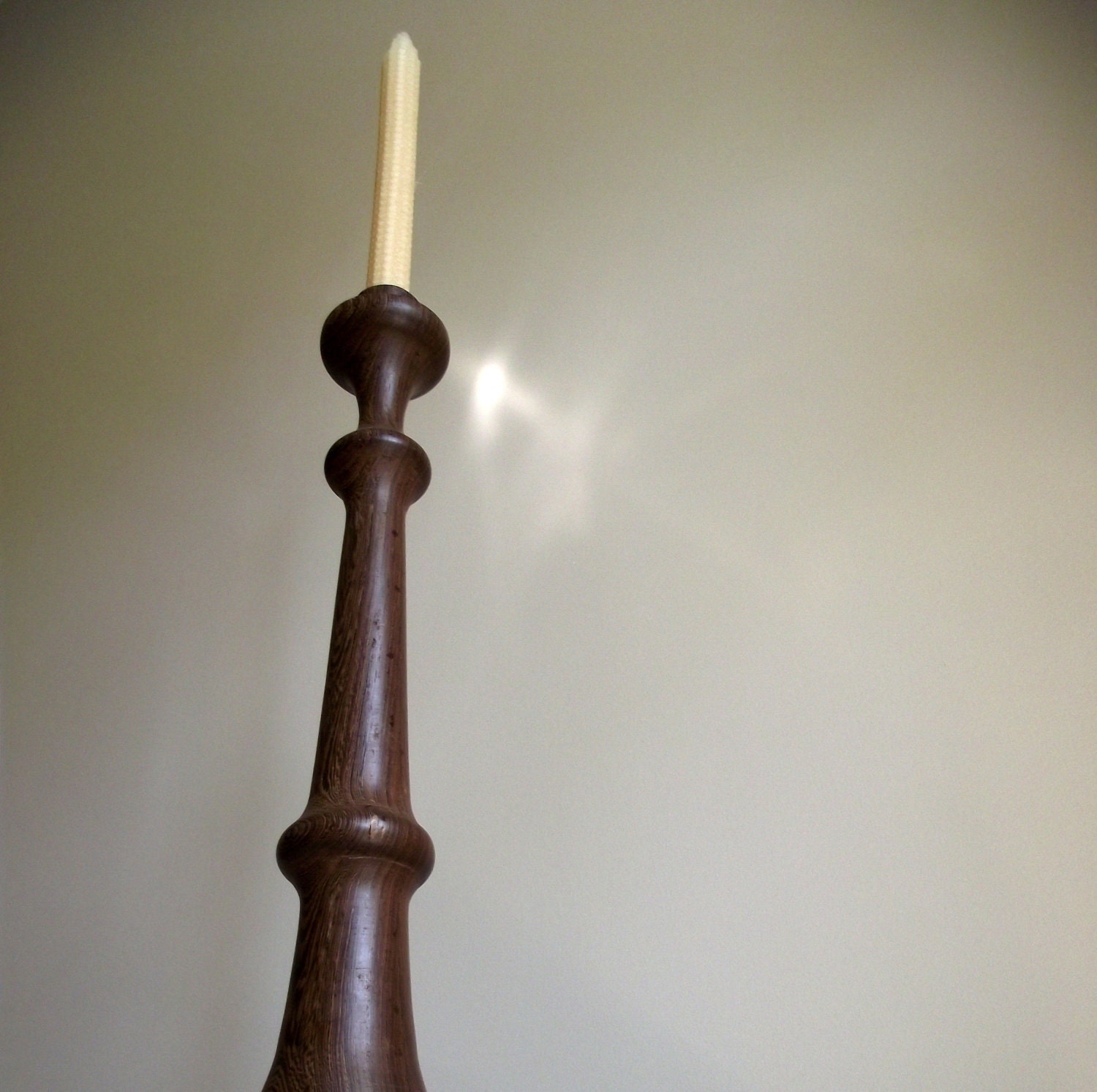 Wood Candle Candlestick Tall Hand Turned Walnut Vintage Primitive Medieval Wedding Decor