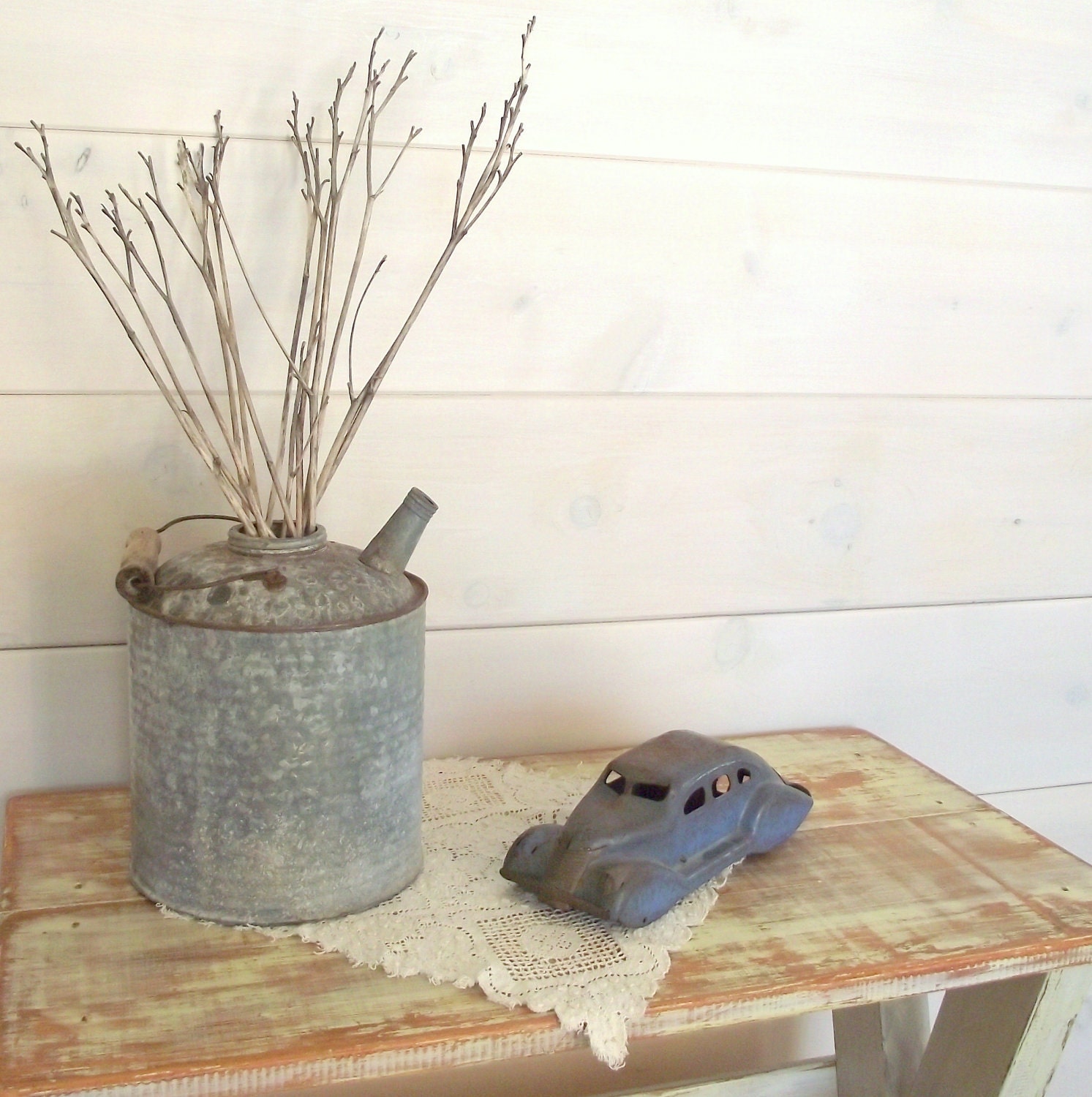 Fuel Can Galvanized Metal Industrial Decor Rustic Farmhouse Decor Antique Vintage Wedding Decor Garage Prop