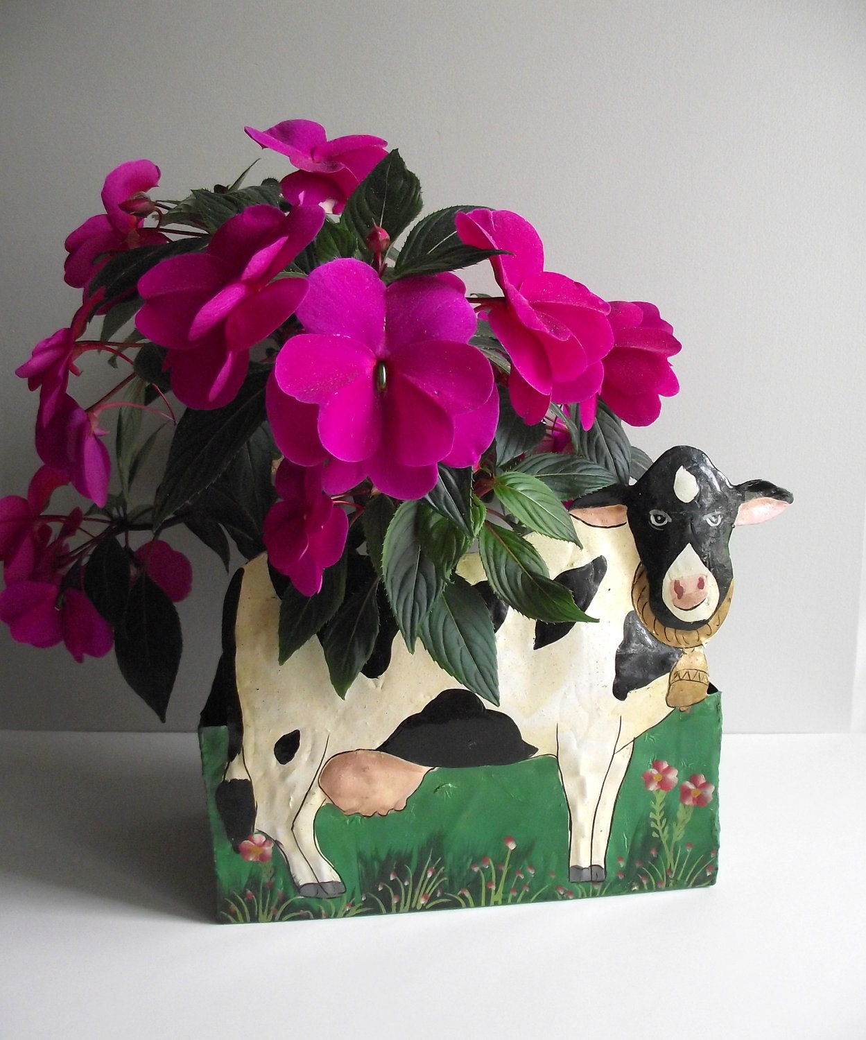 Metal Cow Planter Container Flower Box Wall Hanging Farmhouse Decor Holstein Cow Garden Decor