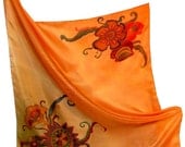 Sweet Orange Sorbet Silk Scarf Hand Painted Square